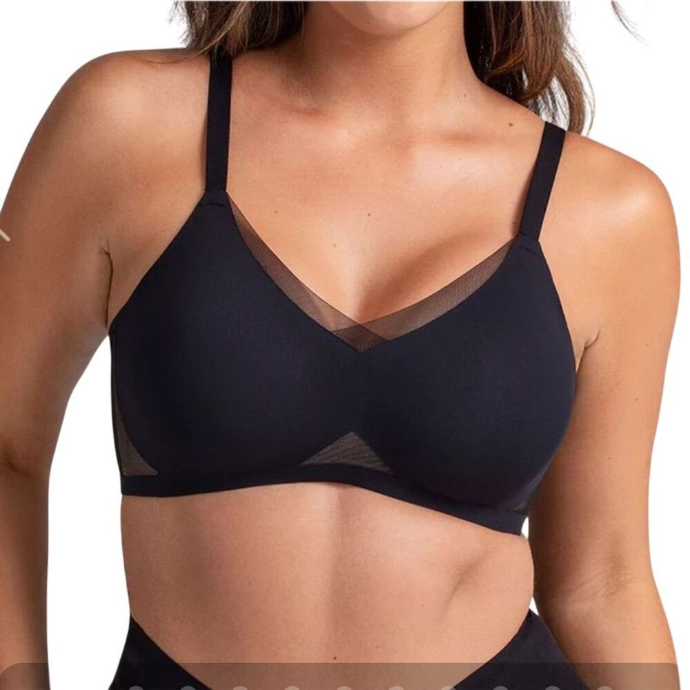 Honeylove Women's Wireless Bra Size L Black Adjustable Straps Mesh